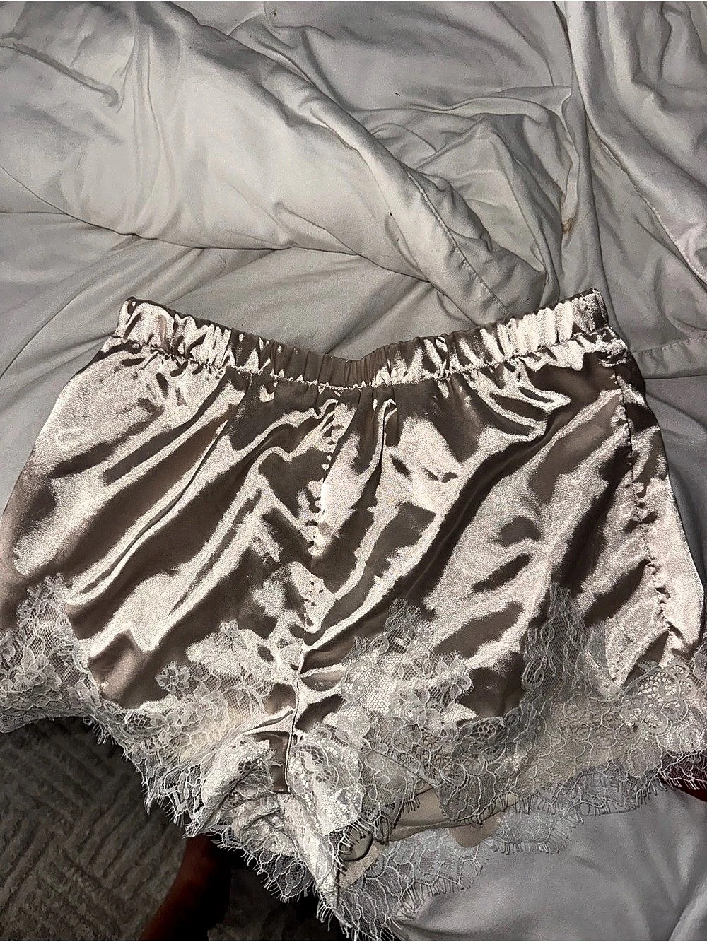 SHEIN Satin Lace Trim Sleep Shorts Size Small